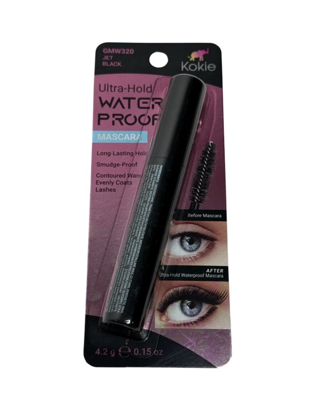 Kokie Waterproof Mascara Jet Black Ultra Hold Smudge Proof New